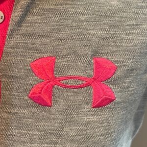 Under Armour Heather Gray Polo with Pink Logo